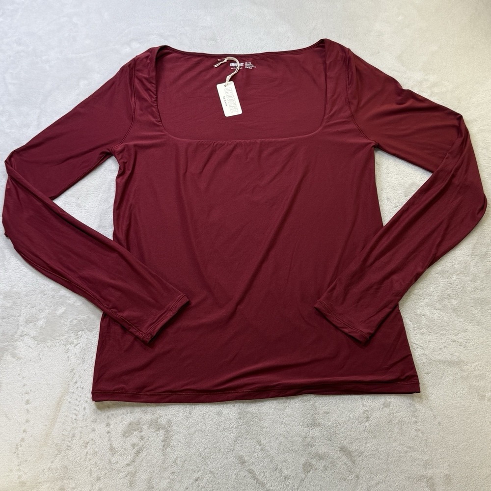 NWT Aerie SMOOTHEZ Long Sleeve‎ Scoop Neck Top XL Burgundy Soft